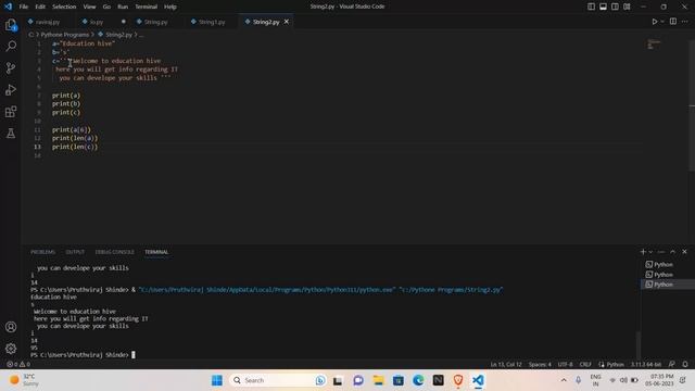 String in PYTHON | Lec-05 |@educationhive