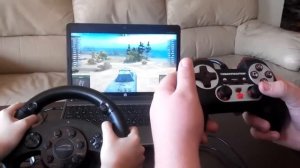 Playing WoT with PS3 gamepad and racing wheel together. World of Joysticks Emulator.