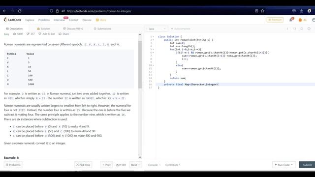 13. Roman to Integer | java solution