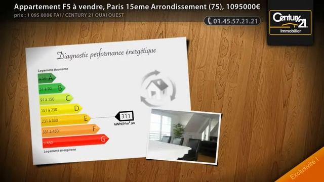 Appartement F5 à vendre, Paris 15eme Arrondissement (75), 1095000€ смотреть онлайн