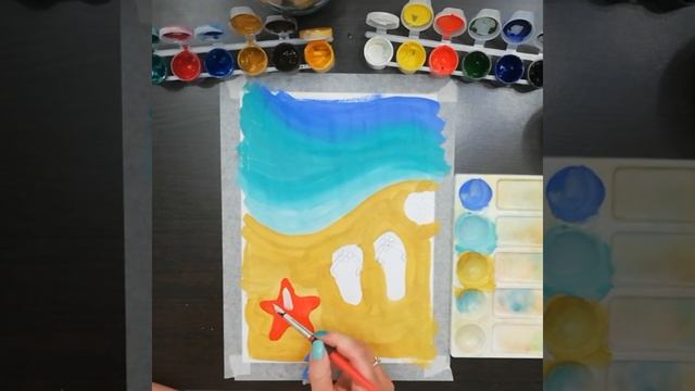 "На пляже". Гуашь. смотреть онлайн