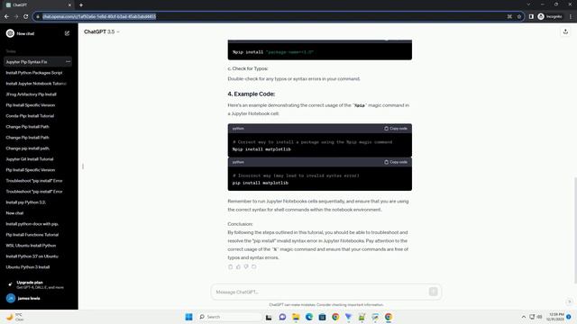jupyter notebook pip install invalid syntax