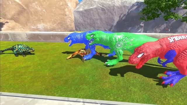 RED BLUE GREEN SPIDERMAN T-REX CASTLE DEATH RUN - Animal Revolt Battle Simulator смотреть онлайн