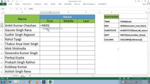 Split first middle and last name by using formula in excel