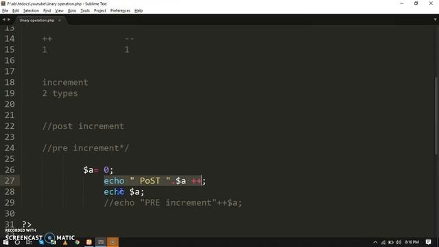 unary operator in PHP ( in  Sindhi )