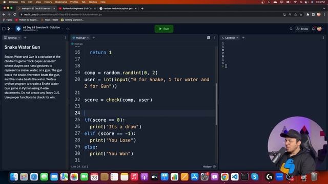 Snake Water Gun Game in Python - Exercise 5 - Solution | Python Tutorial - Day #63