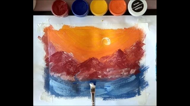 Интуитивная живопись. Закат на горном озере. Sunset on a mountain lake. Acrylic Painting. смотреть онлайн