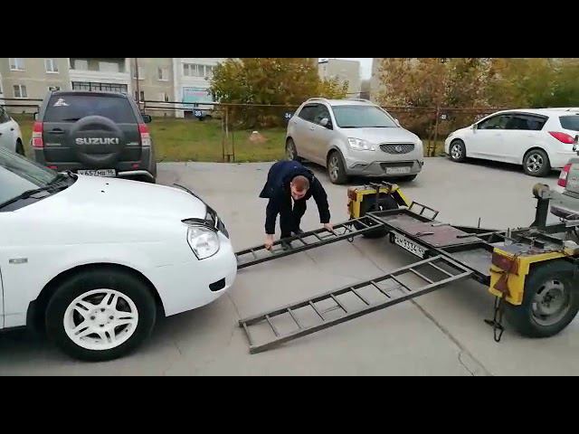 Погрузка авто на прицеп для жёсткой сцепки.