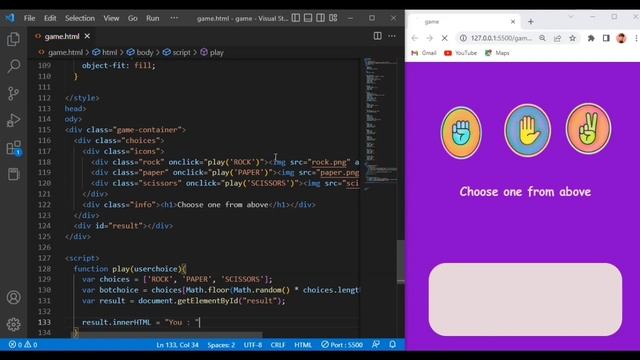 rock paper scissors in javascript | javascript projects for beginners | html css projects #coding