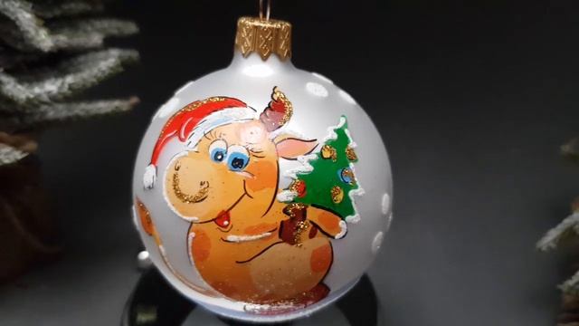Игрушка на елку стекло ручная работа диаметр 70мм символ года бык смотреть онлайн