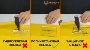 Тест на удар: гидрогелевая пленка, полиуретановая пленка и защитное стекло