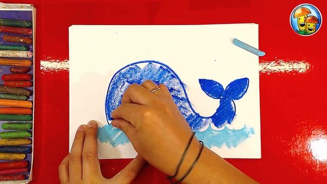 Как нарисовать КИТА цветными мелками урок рисования для детей смотреть онлайн