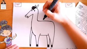 Как нарисовать ЛОШАДЬ поэтапно для детей | Рисунок лошади поэтапно для срисовки | Няня Уля