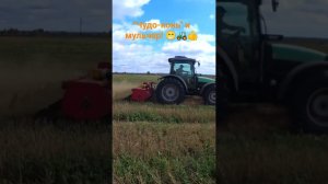 Работа трактора Deutz-Fahr Agrofarm-115 с навесным мульчером по измельчению пшеничной соломы.