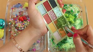 Mixing"Rainbow vs Cactus" Eyeshadow and Makeup,parts,glitter Into Slime!Satisfying Slime Video★ASMR