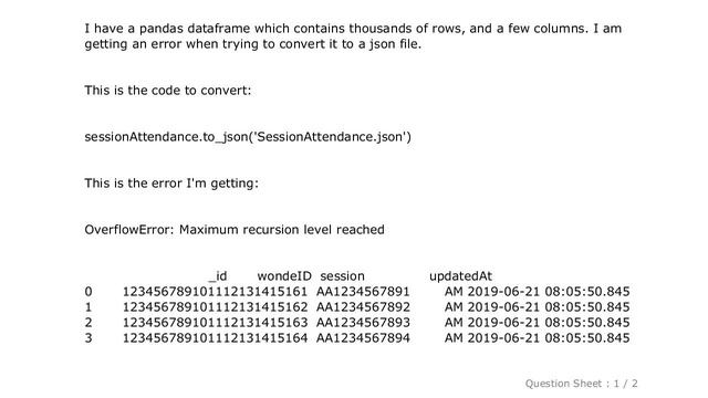 Pandas : Maximum Recursion Level Reached Converting Pandas Dataframe to Json смотреть онлайн
