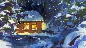 Снежная сказка, этюд акварелью