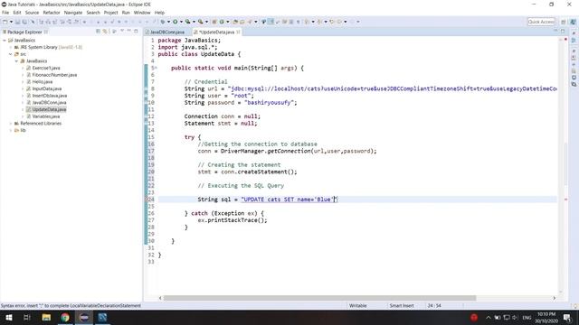 Updating Data in a MYSQL database using java in eclipse | JDBC Tutorial смотреть онлайн