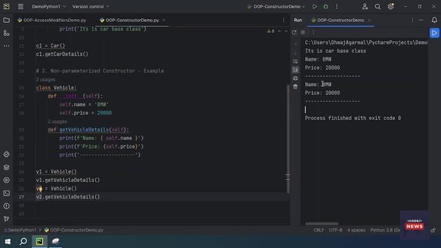 Constructor in python | Default Constructor | Parameterized Constructor | Non-Parameterized