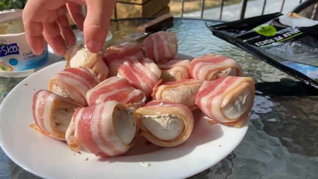 Шампиньоны в беконе, легкий, быстрый, вкусный рецепт.