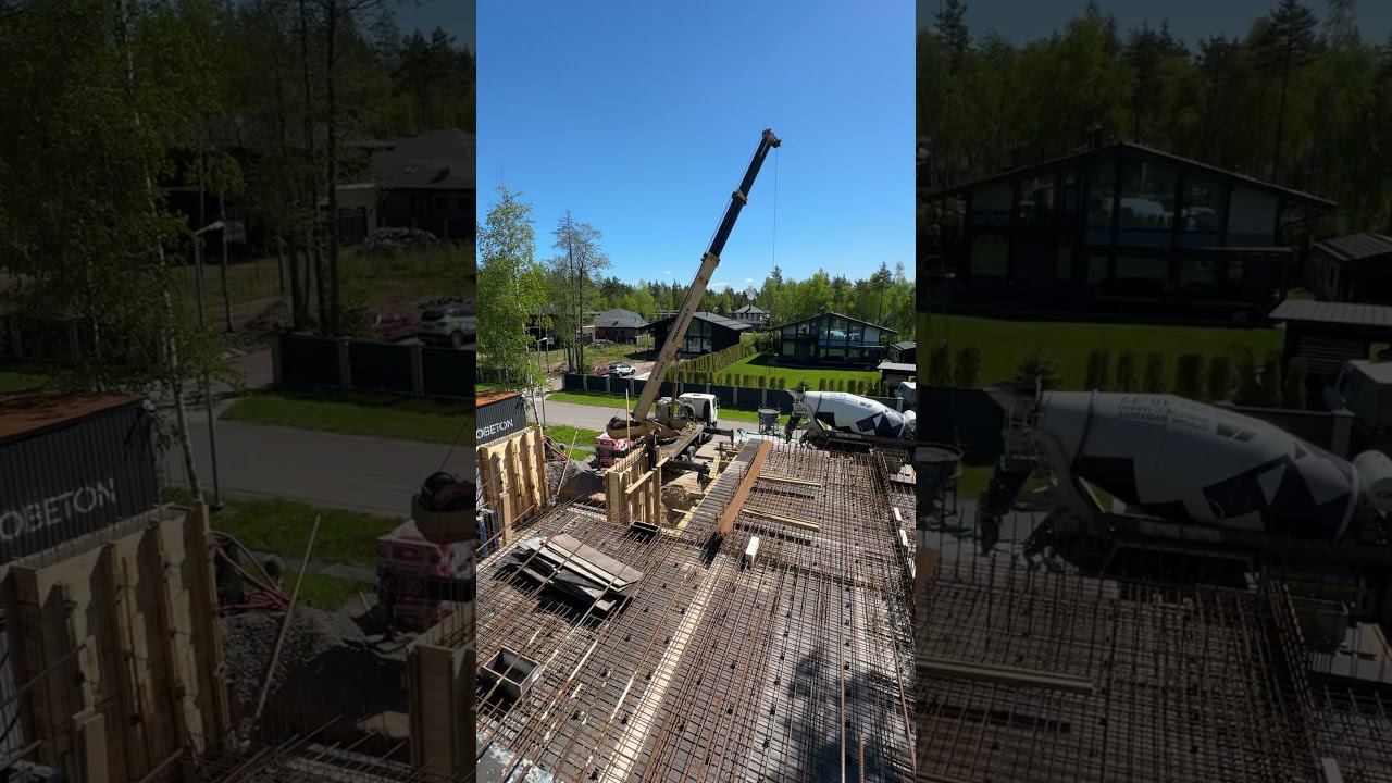 Заливка Бетона при Помощи Крана и Бадьи #стройка #бетон #заливка #монолит #строительство смотреть онлайн