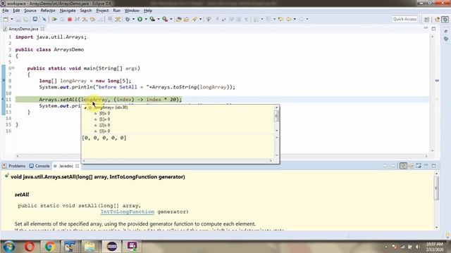 How to use setAll(long[] array, IntToLongFunction generator) method of Java.util.Arrays Class?