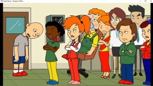 Classic Caillou throws a giant rock at Leo/Grounded