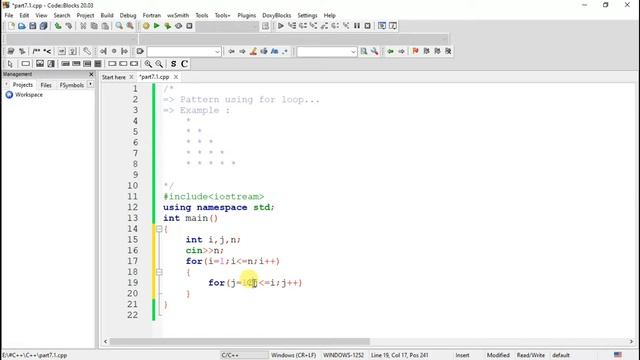C++ Programming Tutorials 2020 || Part 7 #1 || Pattern Using For Loop ||