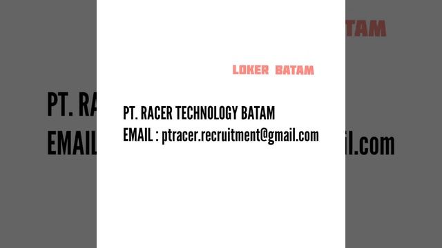 Lowongan Kerja PT. RACER TECHNOLOGY BATAM Iklan Loker Batam Hari Ini смотреть онлайн