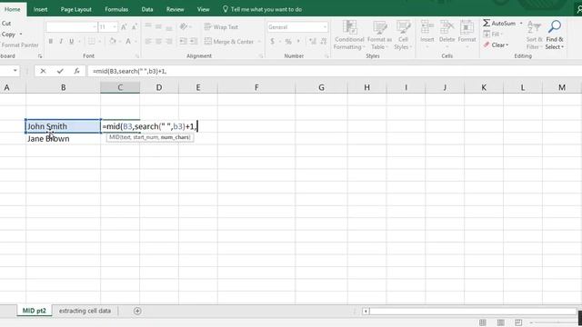 How to extract data in Excel cells using MID function when you don't know starting point - Tutorial