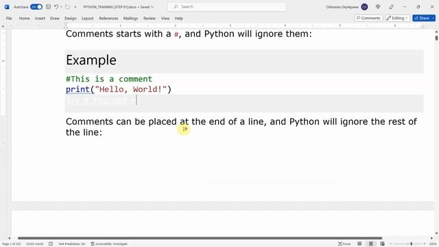 python for beginners: step_1 intro, commenting, print statement, and variables