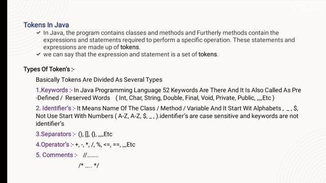 Day-22:What is a token & types of tokens in java l Java Full Stack Course l Core java l By Mr.Gopi