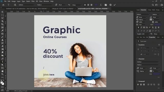 Photoshop Tutorials - Instagram banner design for Online coursers advertising смотреть онлайн
