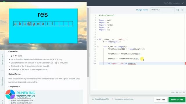 RegEx, Patterns, and Intro to Databases || HackerRank || Day 28 || Python