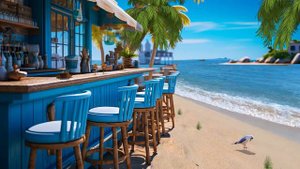 ☕Bossa Nova Beach Cafe Ambience with Relaxing Bossa Nova Music & Crashing Waves for Stress Relief