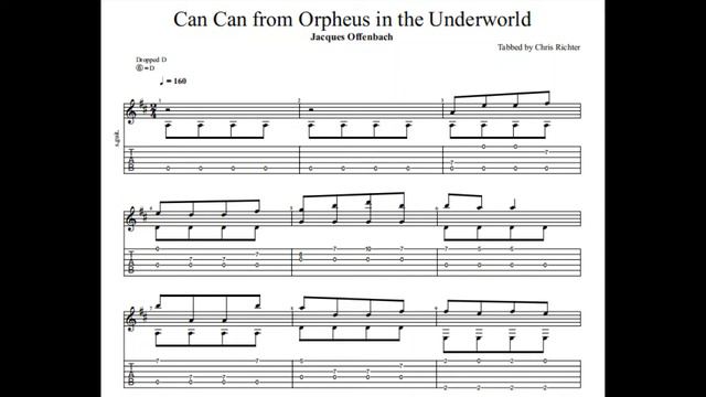 Jacques Offenbach: Can Can with tablaturesheet music for solo fingerstyle guitar
