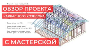 Краткий обзор рабочей документации проекта каркасного хозблока с сауной  и мастерской.