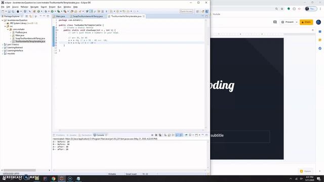 Java interview Question - Swap two numbers without using temp/third variable - Java смотреть онлайн