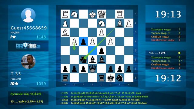 Анализ шахматной партии: Guest45668659 - Т 35, 0-1 (по ChessFriends.com)