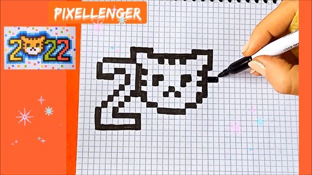 Как нарисовать по клеточкам Цифры 2022 с Тигром Простые рисунки Пиксель Арт How to Draw Pixel Art