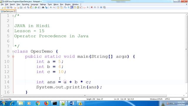 Operator precedence in Java | Lesson - 15 | Java in Hindi