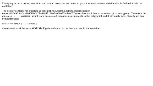 Pass environment variable to docker container CMD that evaluates in container смотреть онлайн