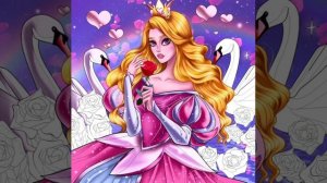 Paint Color Lite By Number - Princess Aurora Holding A Rose With The Two Swan Pics (Princess Pics)