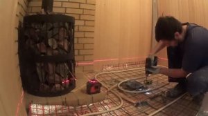 Быстрая установка маяков на пол в бане с уклонами.