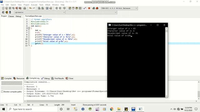 Format Specifiers in C language