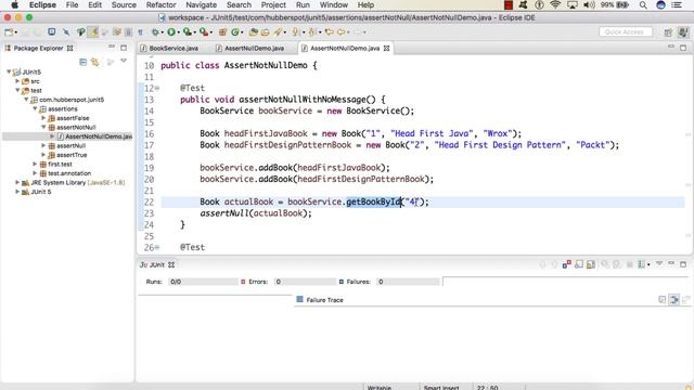 JUnit 5 Assertions - assertNotNull method смотреть онлайн