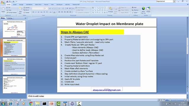 Abaqus/CAE SPH Modeliling Tutorial: Example- Water Jet/Drops Impact on membrane–Step by Step Method