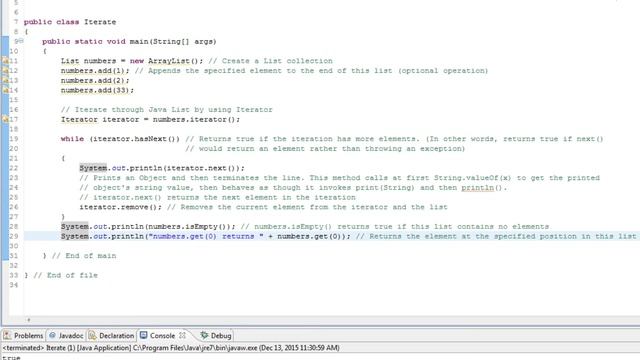 Java tutorial in Eclipse - How to iterate through Java List (Java Iterator example)