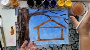 Птицы на кормушке. Воробышки. Нетрадиционное рисование