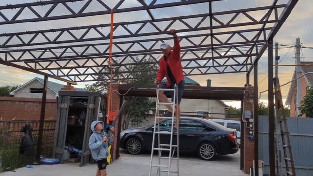 Каркасный навес под авто 6*9м. Сборка и установка смотреть онлайн